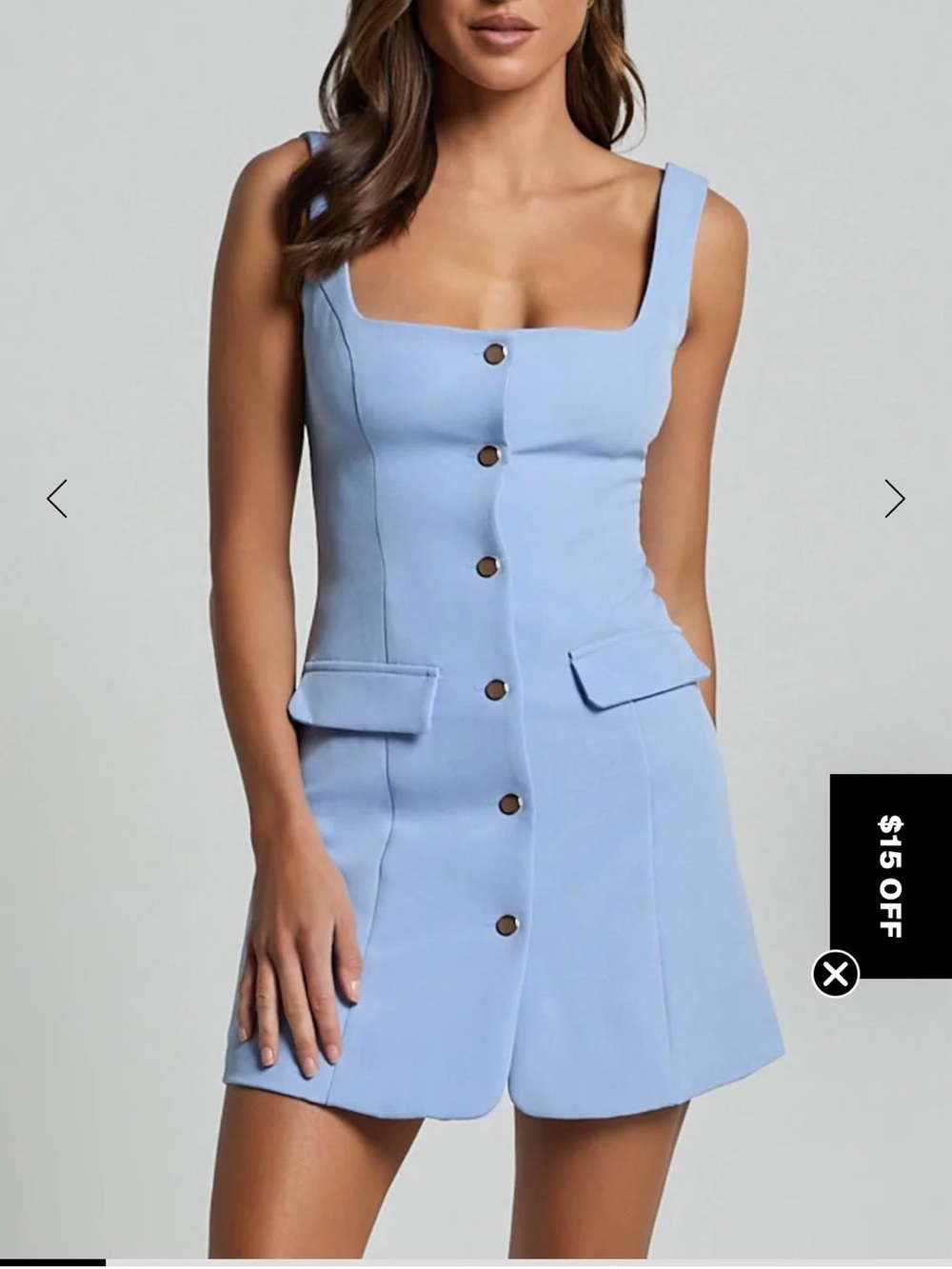 Showpo Kenna Mini Dress SMALL 4 Light Blue Button-Front Square NEW